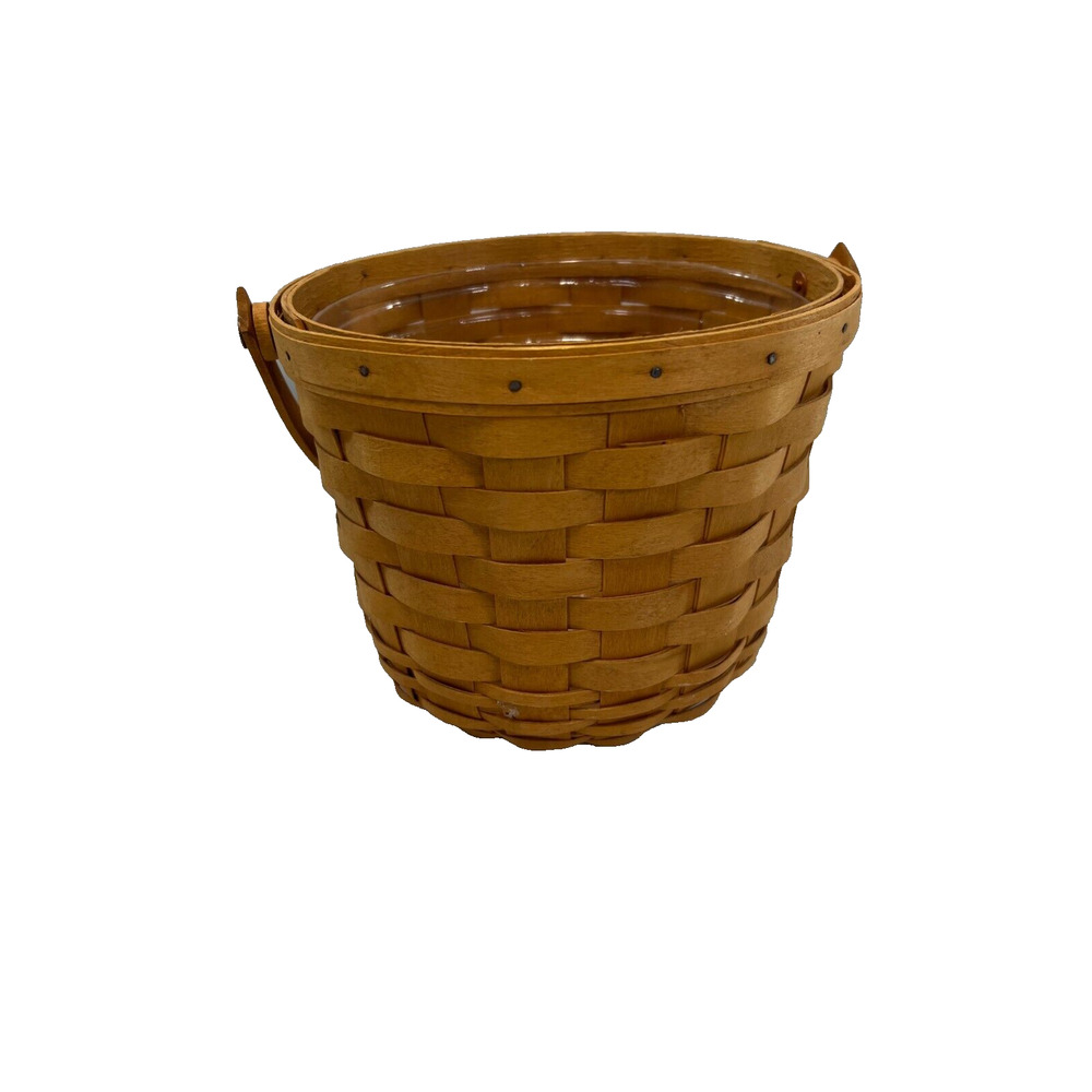 1998 Longaberger Medium Fruit Basket w/Protector Swinging Handle 8"RD x 6.5"H